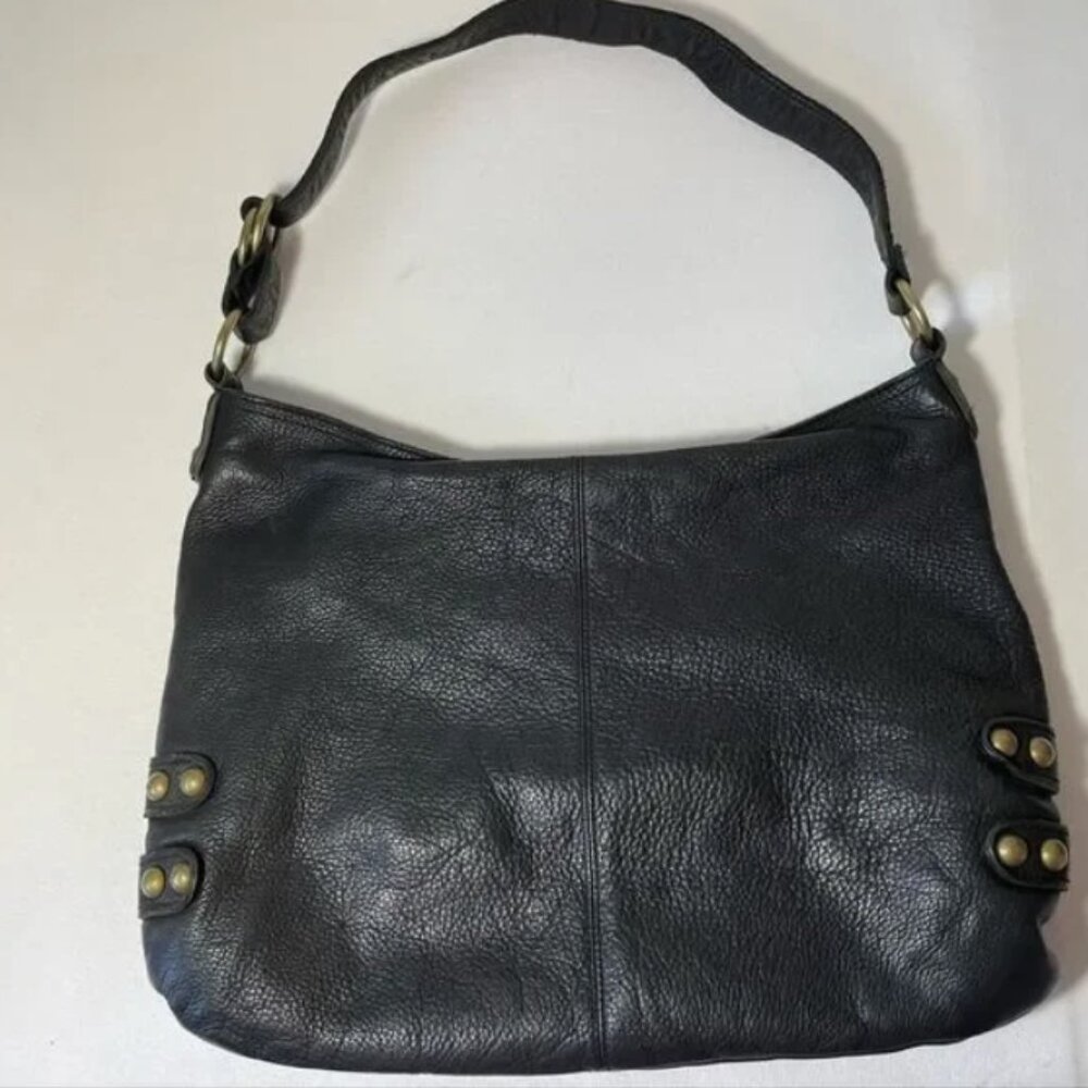 Linea Pelle vintage short-strap leather crossbody bag - black w/gold hardware - Picture 10 of 12